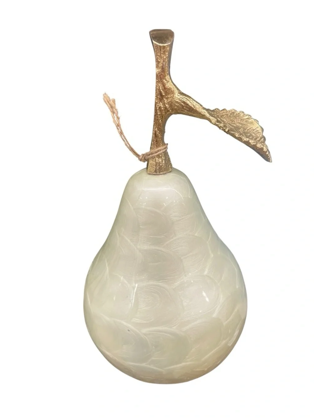 Decorative Faux Marble Pear Sculpture Gold Leaf Kitchen Table Home Decor - NWT